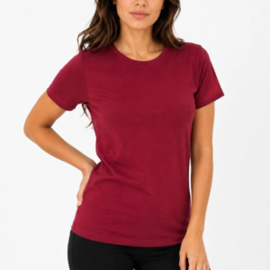 Kadın Basic Tişört Bisiklet Yaka Kısa Kol Günlük Yazlık Slim fit T-Shirt - Bordo