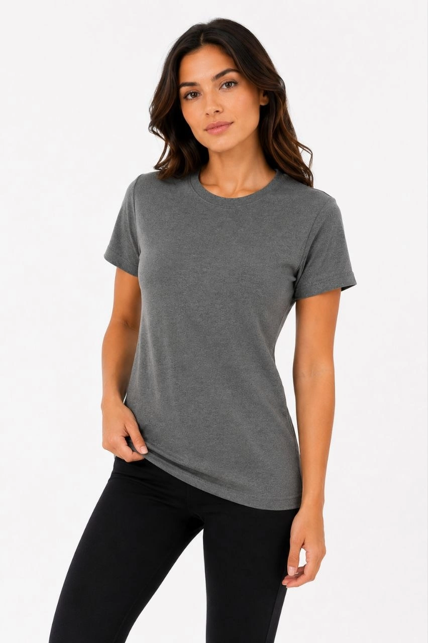 6a099e00083b4-2975635-sw852sh1280 Kadın Basic Tişört Bisiklet Yaka Kısa Kol Günlük Yazlık Slim fit T-Shirt - Antrasit