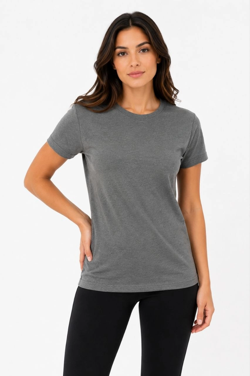 6a099e000ada0-48469196-sw852sh1280 Kadın Basic Tişört Bisiklet Yaka Kısa Kol Günlük Yazlık Slim fit T-Shirt - Antrasit - Görsel 2