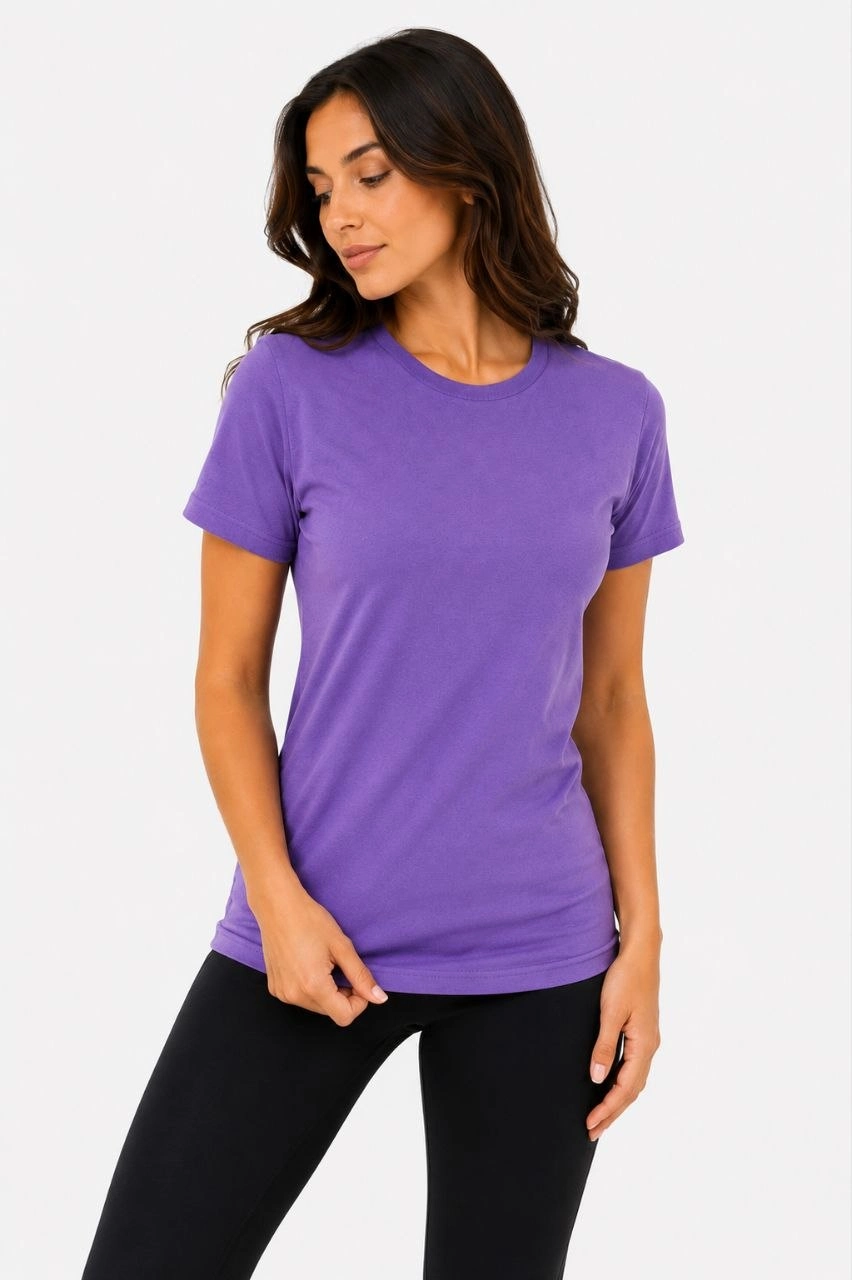 6a099e494b2bb-89922074-sw852sh1280 Kadın Basic Tişört Bisiklet Yaka Kısa Kol Günlük Yazlık Slim fit T-Shirt - Mor - Görsel 2