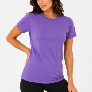 Kadın Basic Tişört Bisiklet Yaka Kısa Kol Günlük Yazlık Slim fit T-Shirt - Mor