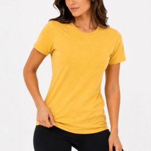 Kadın Basic Tişört Bisiklet Yaka Kısa Kol Günlük Yazlık Slim fit T-Shirt - Sarı