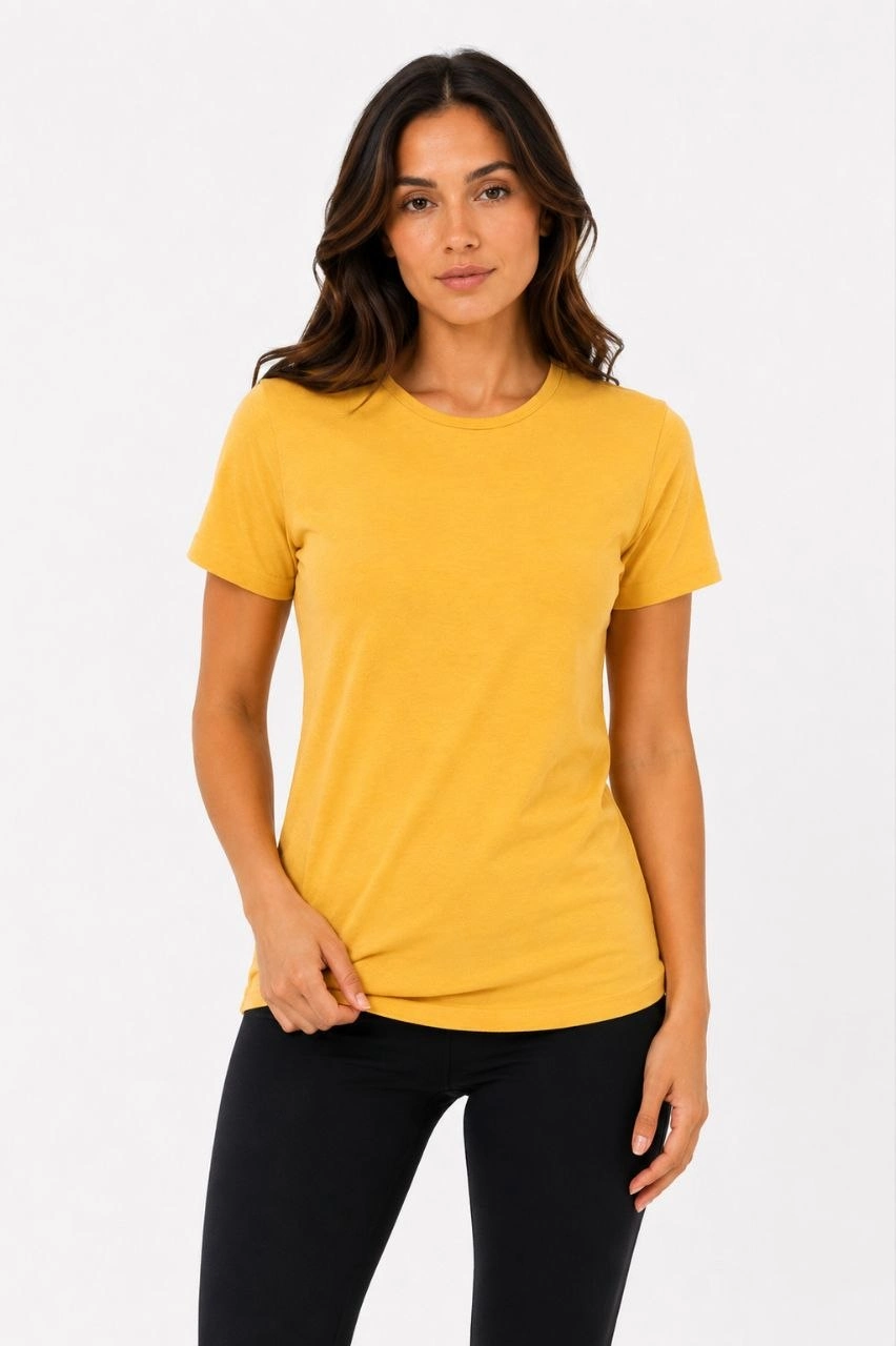 6a099e93d77a2-55473839-sw852sh1280 Kadın Basic Tişört Bisiklet Yaka Kısa Kol Günlük Yazlık Slim fit T-Shirt - Sarı - Görsel 2
