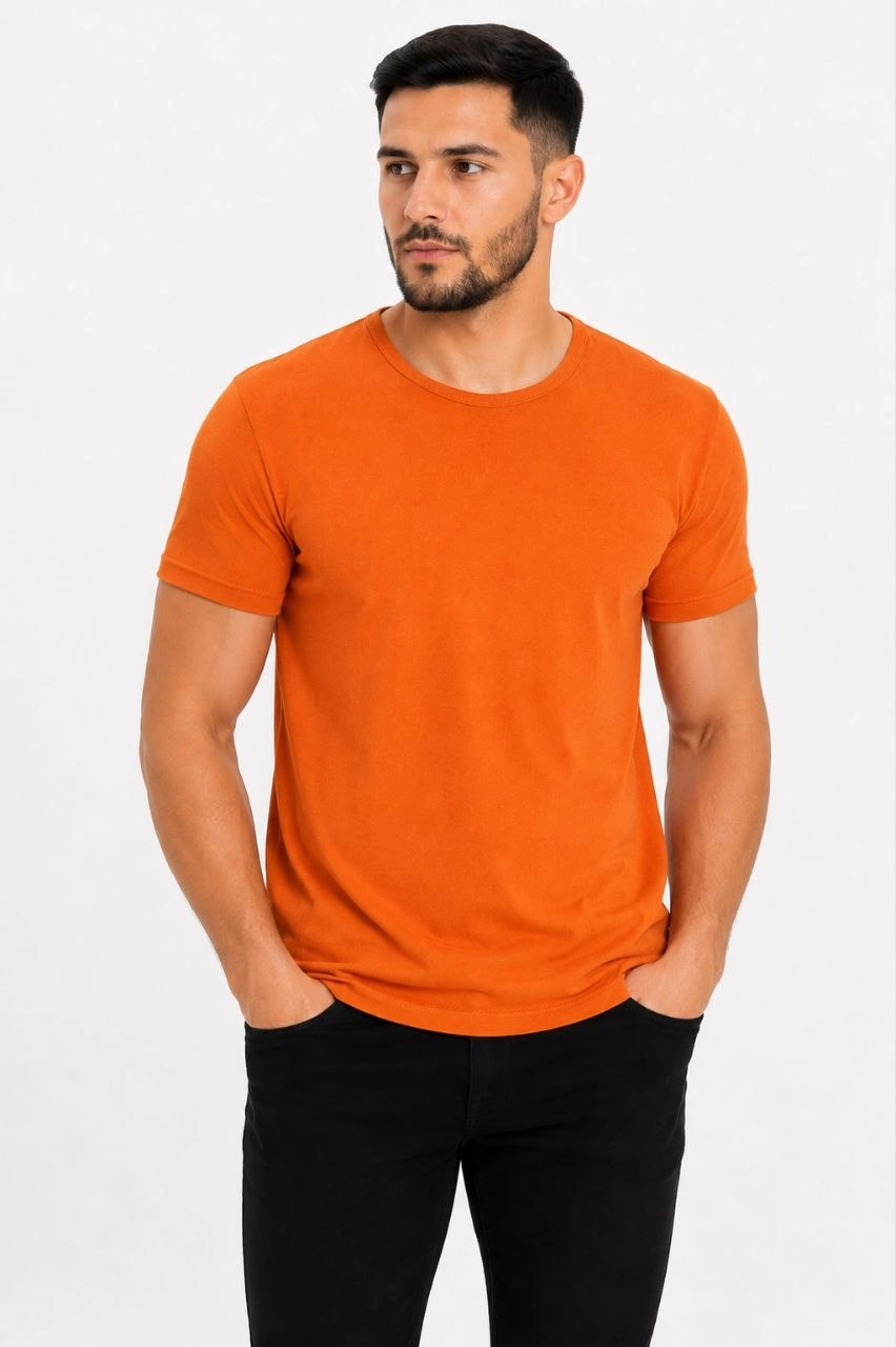 6a09a32b770f6-27009353-sw852sh1280 Erkek Basic Tişört Bisiklet Yaka Kısa Kol Günlük Yazlık Slim fit T-Shirt - Turuncu