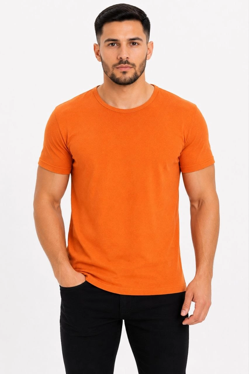 6a09a32b7adc2-71646781-sw852sh1280 Erkek Basic Tişört Bisiklet Yaka Kısa Kol Günlük Yazlık Slim fit T-Shirt - Turuncu - Görsel 2