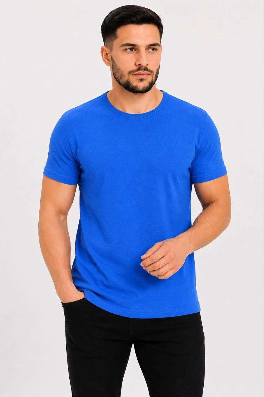 6a09a36f4f41d-69880850-sw852sh1280 Erkek Basic Tişört Bisiklet Yaka Kısa Kol Günlük Yazlık Slim fit T-Shirt - Saks Mavisi