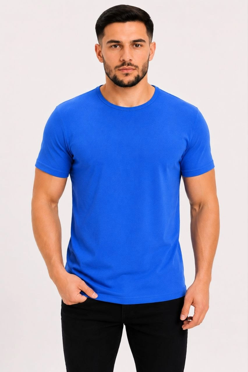 6a09a36f53147-30898969-sw852sh1280 Erkek Basic Tişört Bisiklet Yaka Kısa Kol Günlük Yazlık Slim fit T-Shirt - Saks Mavisi - Görsel 2