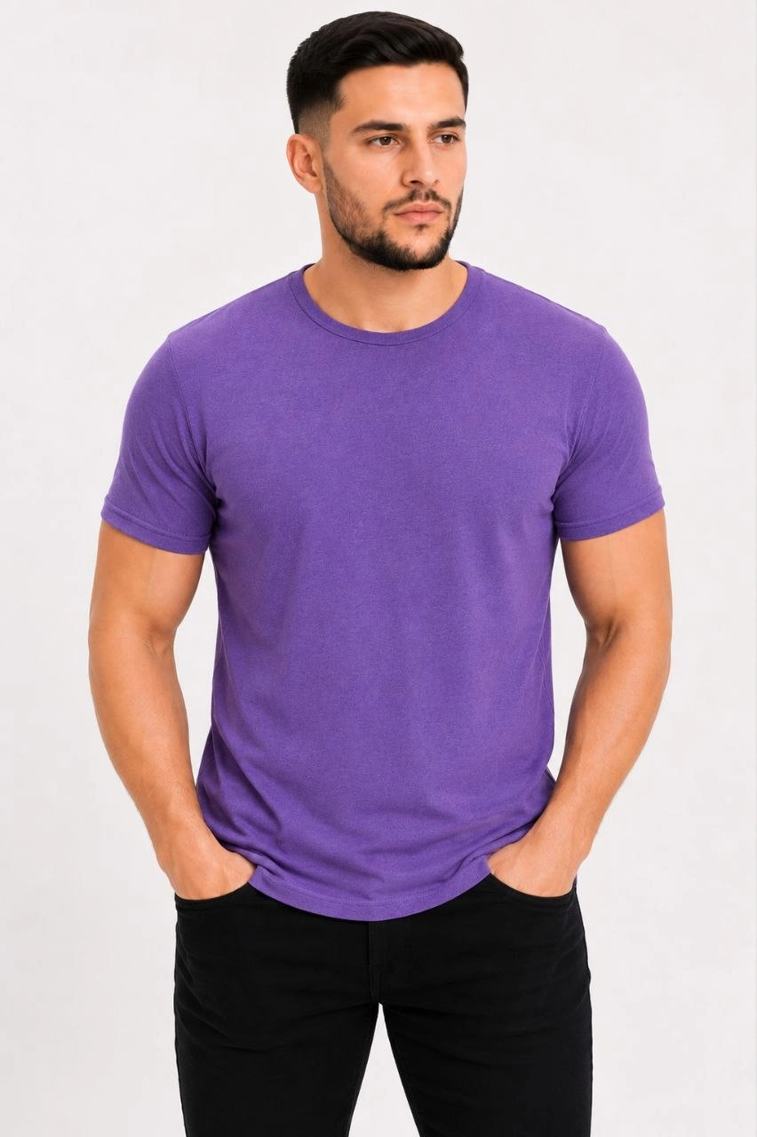 6a09a3ad915d8-3329970-sw852sh1280 Erkek Basic Tişört Bisiklet Yaka Kısa Kol Günlük Yazlık Slim fit T-Shirt - Mor