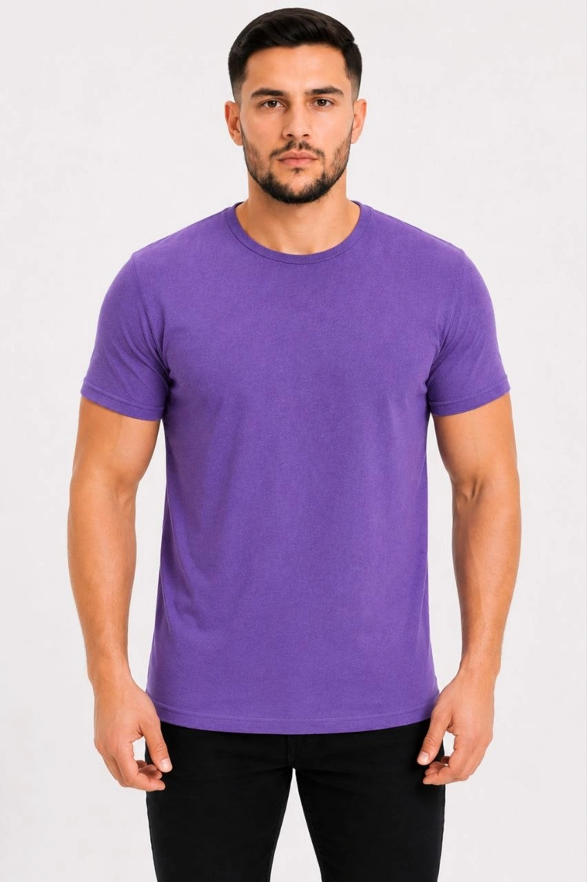 6a09a3ad91b5a-4140878-sw852sh1280 Erkek Basic Tişört Bisiklet Yaka Kısa Kol Günlük Yazlık Slim fit T-Shirt - Mor - Görsel 2