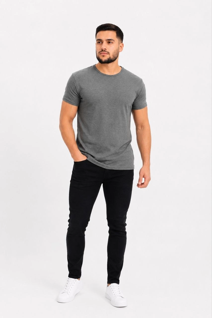 6a09a3fea9376-13680919-sw854sh1280 Erkek Basic Tişört Bisiklet Yaka Kısa Kol Günlük Yazlık Slim fit T-Shirt - Antrasit - Görsel 2