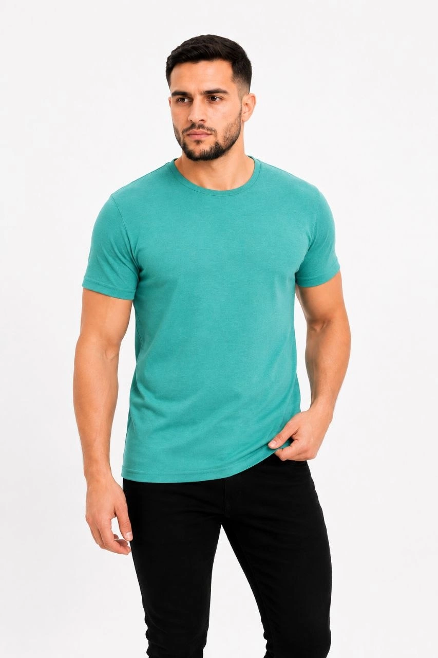 6a09a457caba9-61980067-sw853sh1280 Erkek Basic Tişört Bisiklet Yaka Kısa Kol Günlük Yazlık Slim fit T-Shirt - Su Yeşili