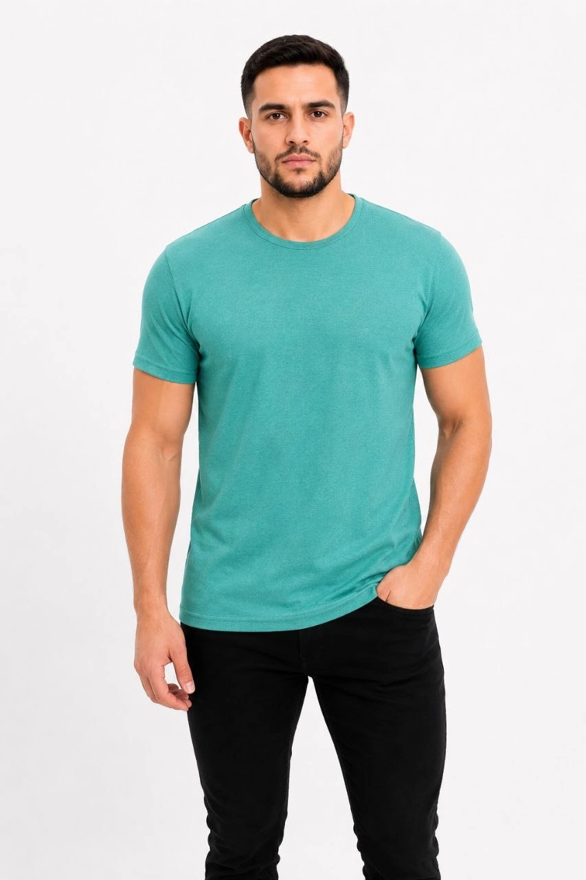 6a09a457ce8e1-22723126-sw853sh1280 Erkek Basic Tişört Bisiklet Yaka Kısa Kol Günlük Yazlık Slim fit T-Shirt - Su Yeşili - Görsel 2