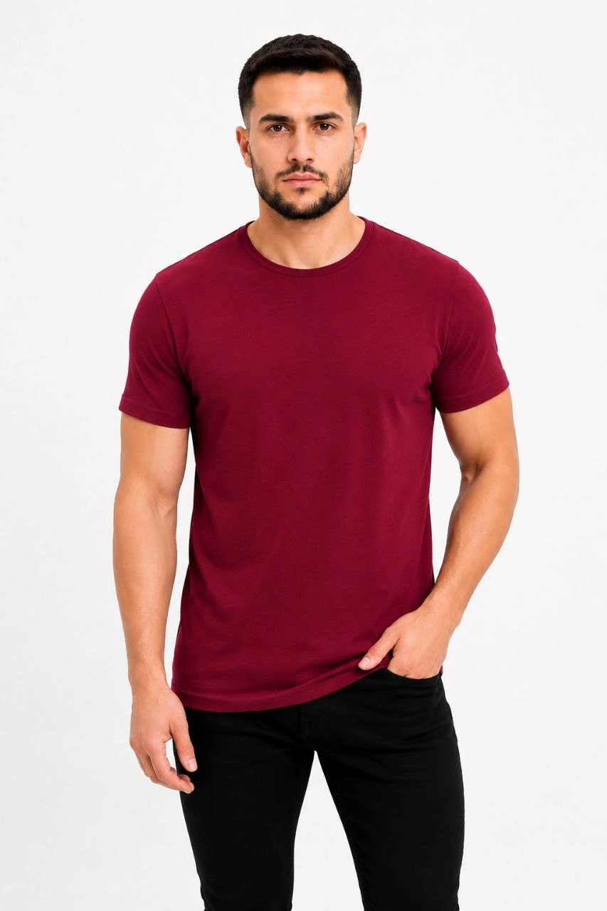 6a09a49e7907d-54396392-sw853sh1280 Erkek Basic Tişört Bisiklet Yaka Kısa Kol Günlük Yazlık Slim fit T-Shirt - Bordo
