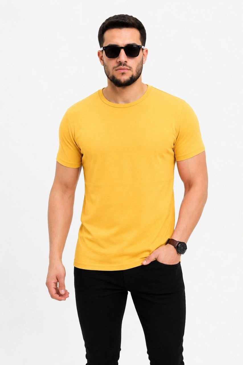 6a09a57a45695-63879342-sw853sh1280 Erkek Basic Tişört Bisiklet Yaka Kısa Kol Günlük Yazlık Slim fit T-Shirt - Sarı
