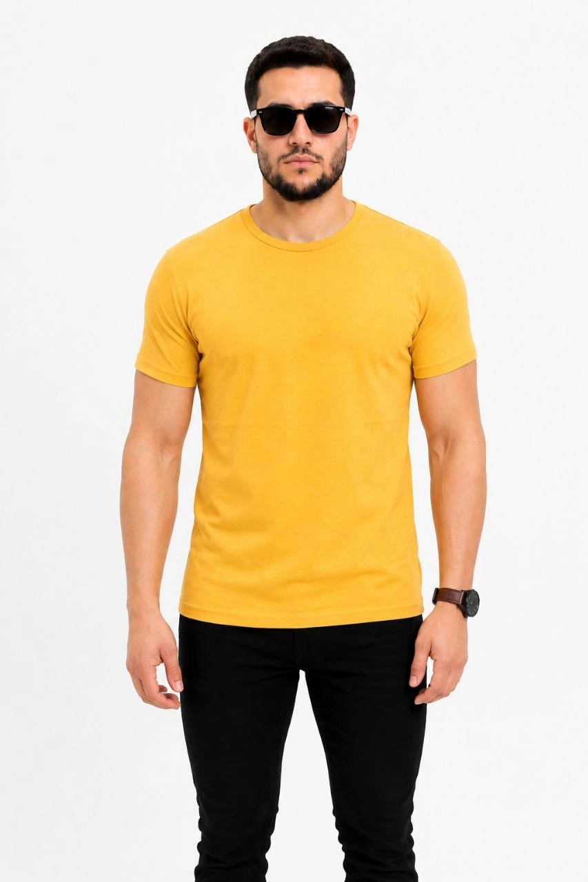 6a09a57a48f52-34948816-sw853sh1280 Erkek Basic Tişört Bisiklet Yaka Kısa Kol Günlük Yazlık Slim fit T-Shirt - Sarı - Görsel 2