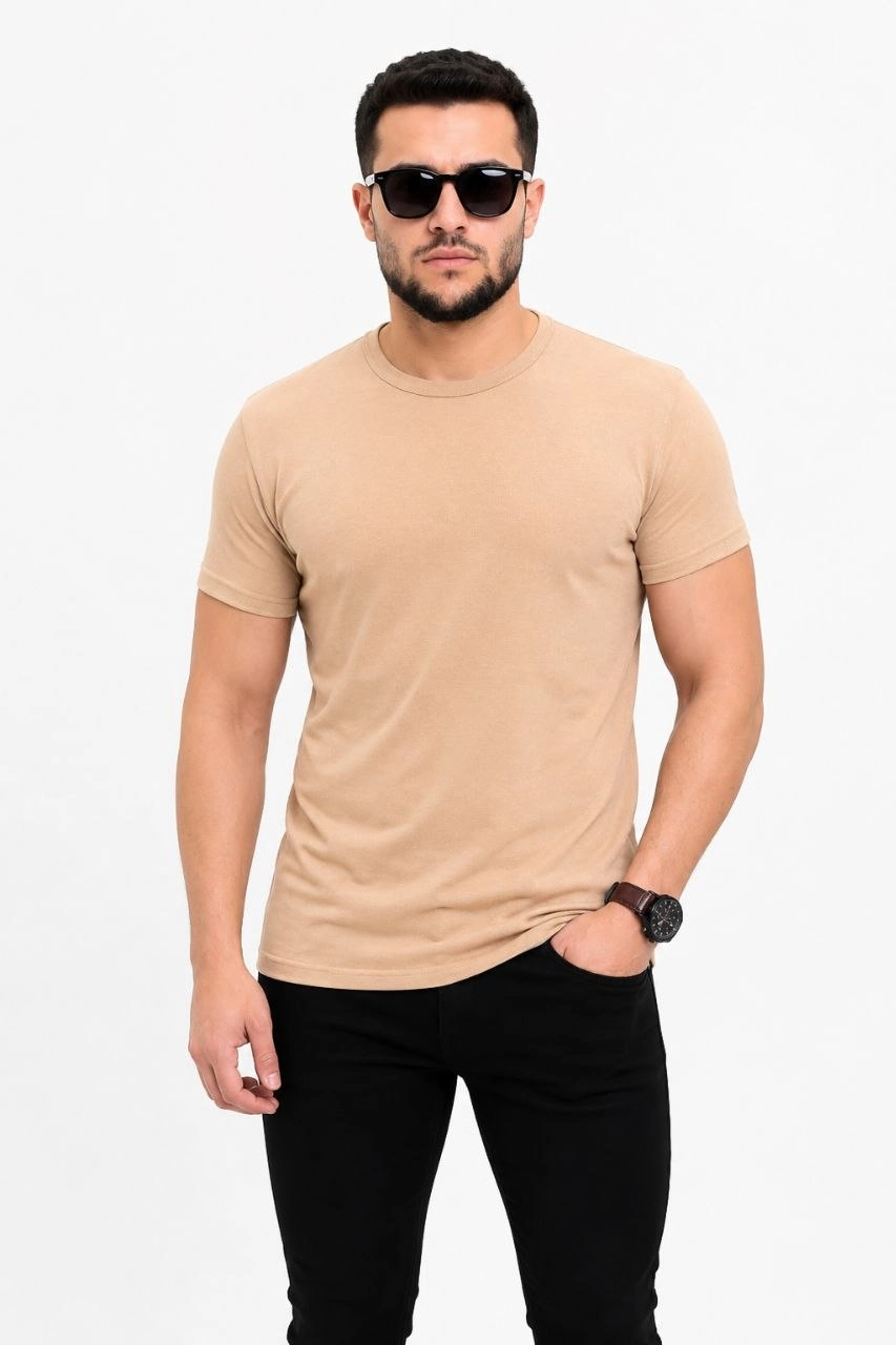 6a09a5c870639-64959369-sw853sh1280 Erkek Basic Tişört Bisiklet Yaka Kısa Kol Günlük Yazlık Slim fit T-Shirt - Bej