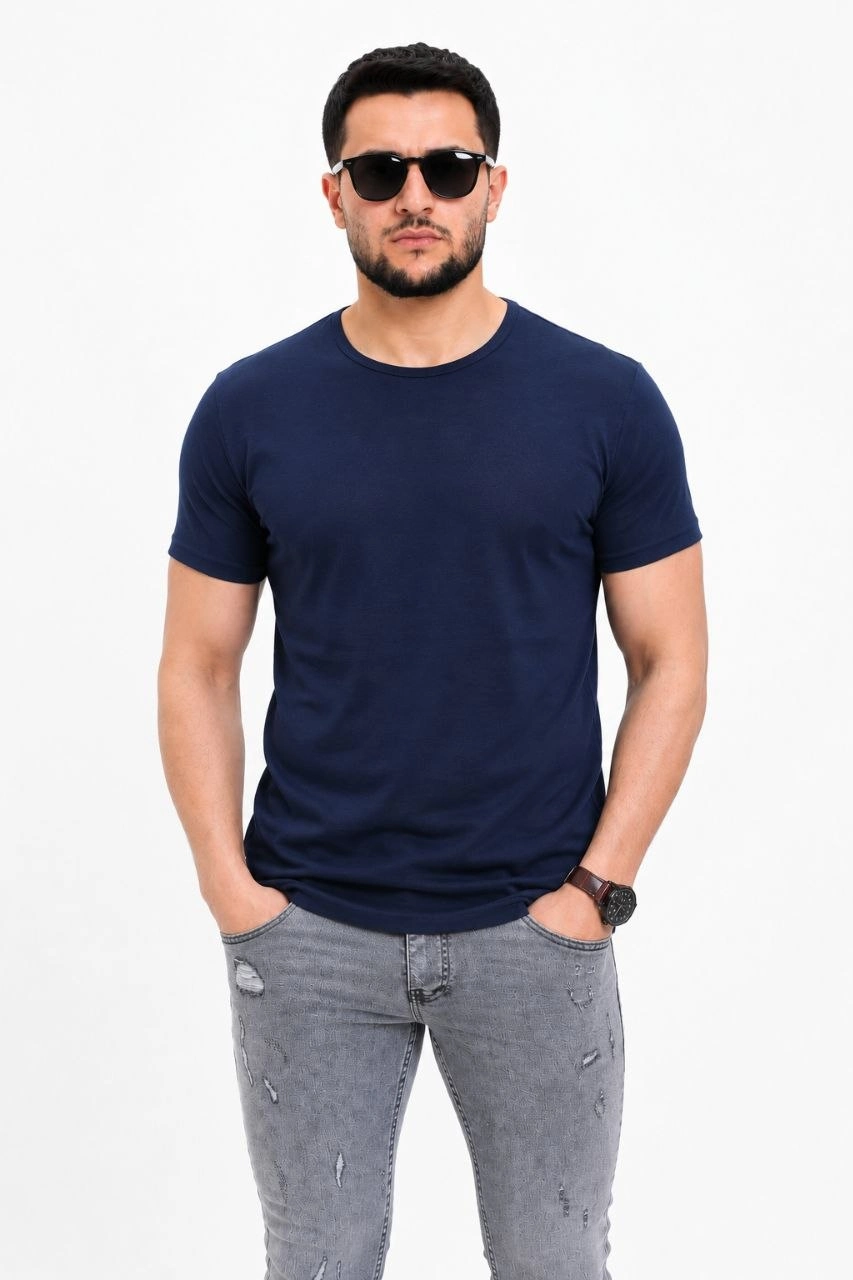 6a09a60d295fa-4511157-sw853sh1280 Erkek Basic Tişört Bisiklet Yaka Kısa Kol Günlük Yazlık Slim fit T-Shirt - Lacivert - Görsel 2