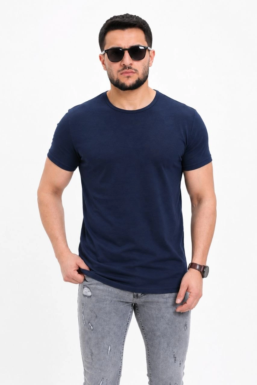 6a09a60d2c4fc-61740573-sw853sh1280 Erkek Basic Tişört Bisiklet Yaka Kısa Kol Günlük Yazlık Slim fit T-Shirt - Lacivert