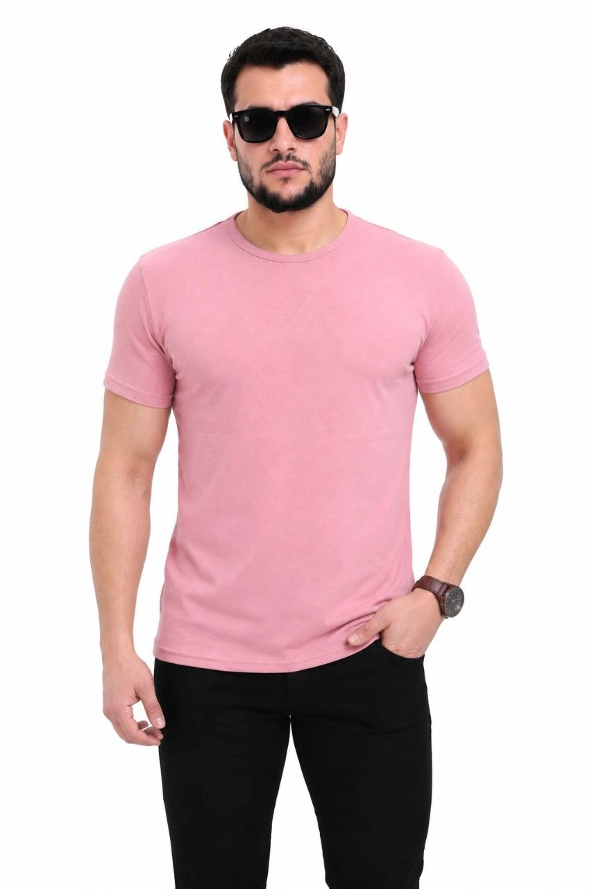 6a09a6f8d3fb3-12371722-sw853sh1280 Erkek Basic Tişört Bisiklet Yaka Kısa Kol Günlük Yazlık Slim fit T-Shirt - Pembe