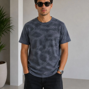 Erkek Batik Desenli Tişört Bisiklet Yaka Kısa Kol Regular Fit T-shirt - Füme