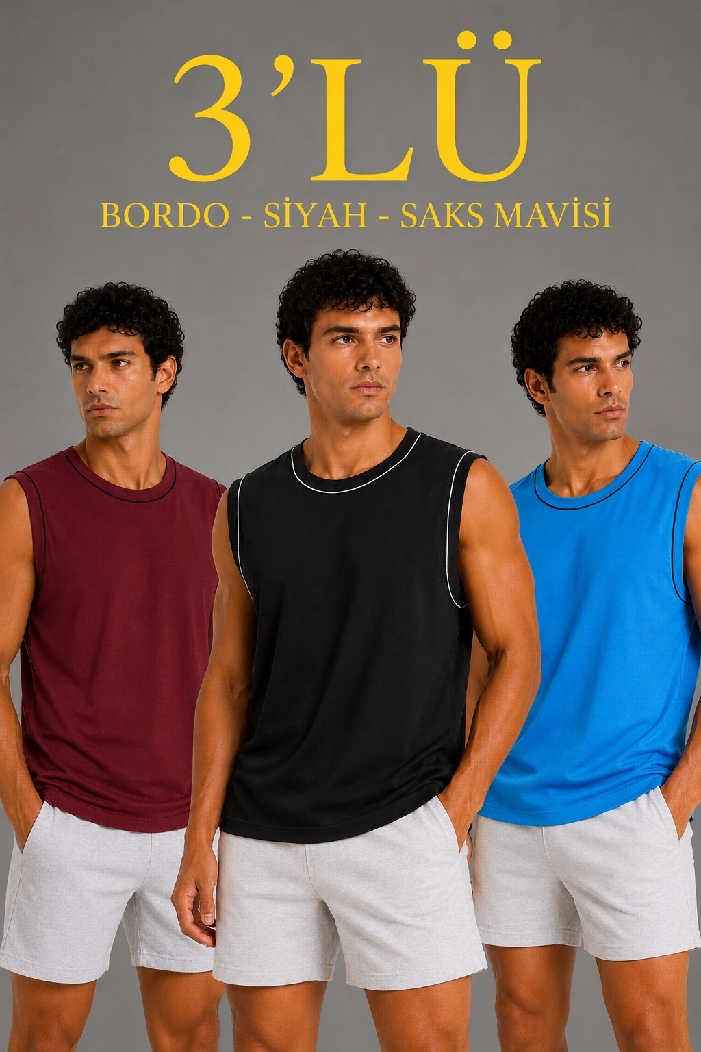 6a0ded11d9162-649196-sw1024sh1536 Erkek 3’lü Kolsuz Sporcu Atlet Seti Yazlık Bisiklet Yaka - Siyah, Bordo, Turkuaz