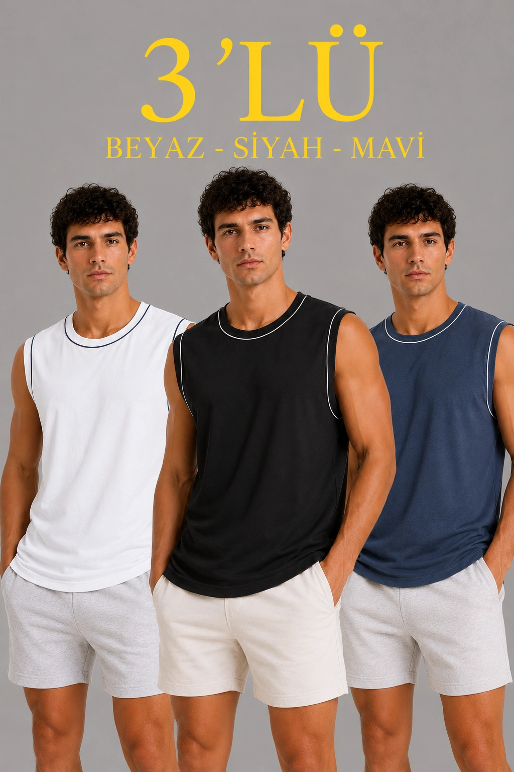 6a0df21fb0b3a-70086250-sw1024sh1536 Erkek 3’lü Kolsuz Sporcu Atlet Seti Yazlık Bisiklet Yaka - Siyah, Beyaz, İndigo