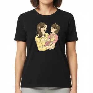 Anneler Günü Hediye Anne Kız Temalı Baskılı Oversize Bisiklet Yaka T-shirt - Siyah