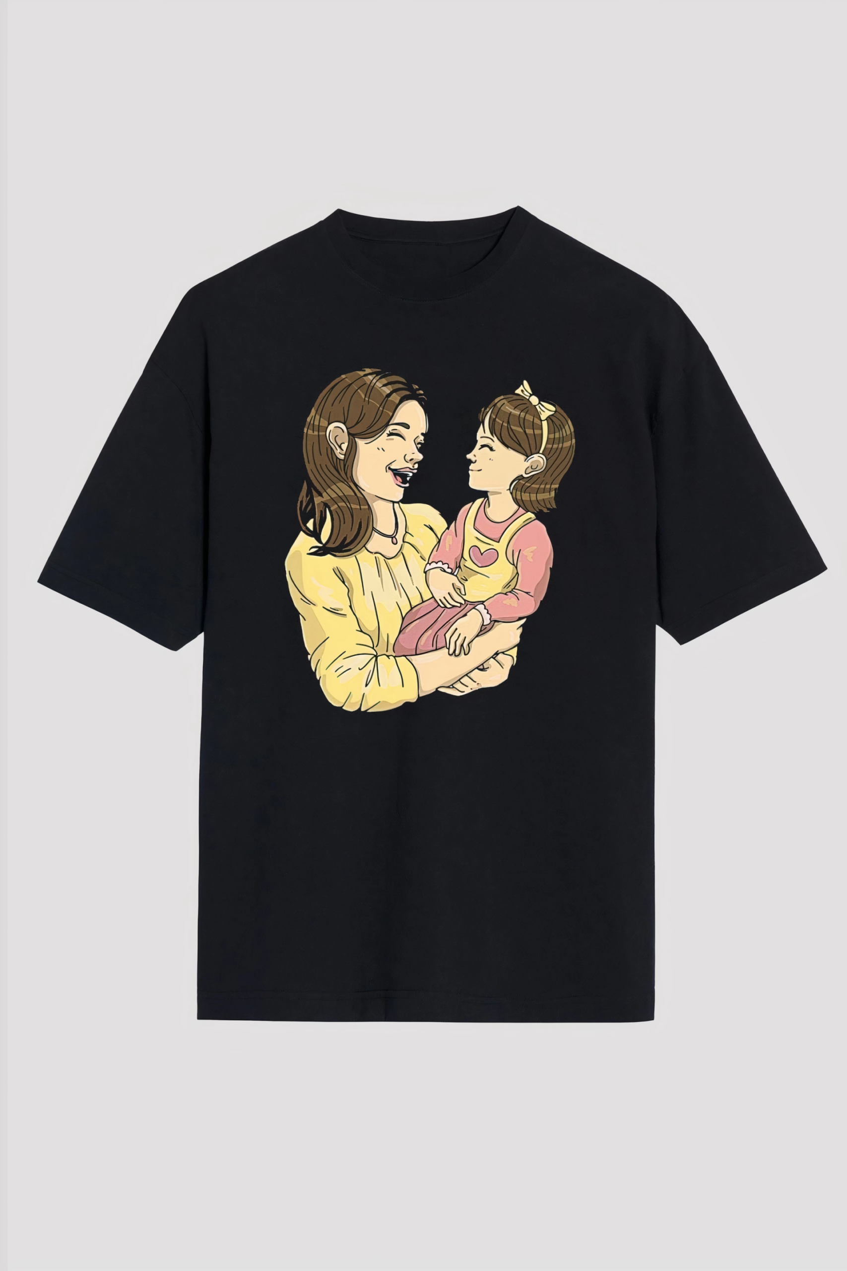 anneler-gunune-ozel-tasarim-anne-kiz-baskili-t-shirt-siyah-38757124-sw2400sh3600 Anneler Günü Hediye Anne Kız Temalı Baskılı Oversize Bisiklet Yaka T-shirt - Siyah