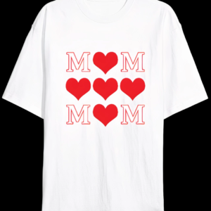 Anneler Günü Hediye MOM Kalp Baskılı Oversize Bisiklet Yaka T-shirt - Beyaz