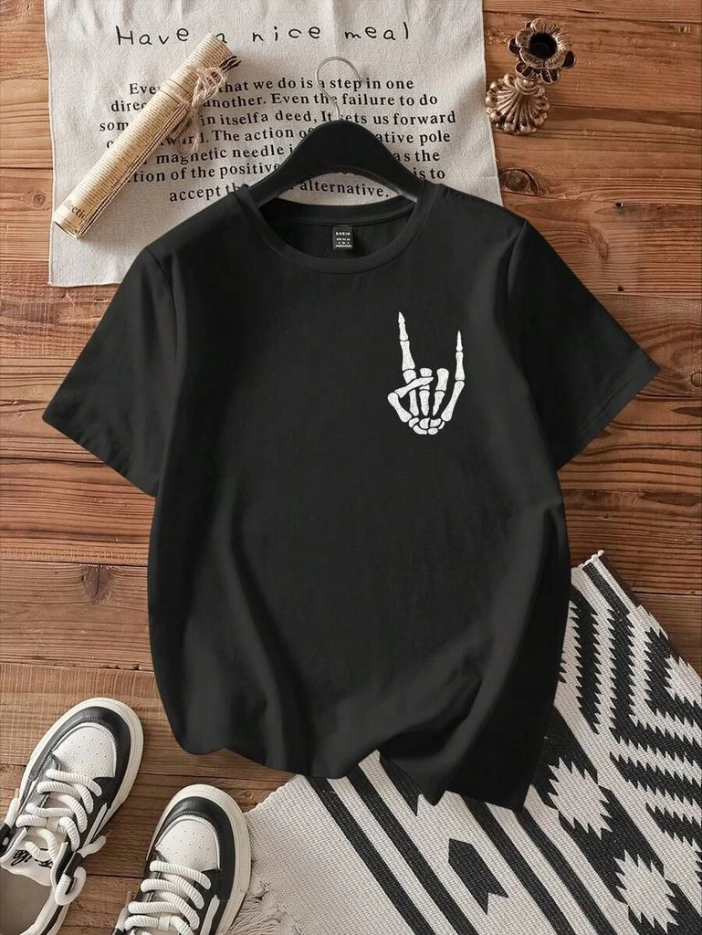baskili-kadin-t-shirt-siyah-23953167-sw769sh1024 Kadın Baskılı T-Shirt Kısa Kol Bisiklet Yaka Oversize Rahat Kalıp Tişört - Siyah
