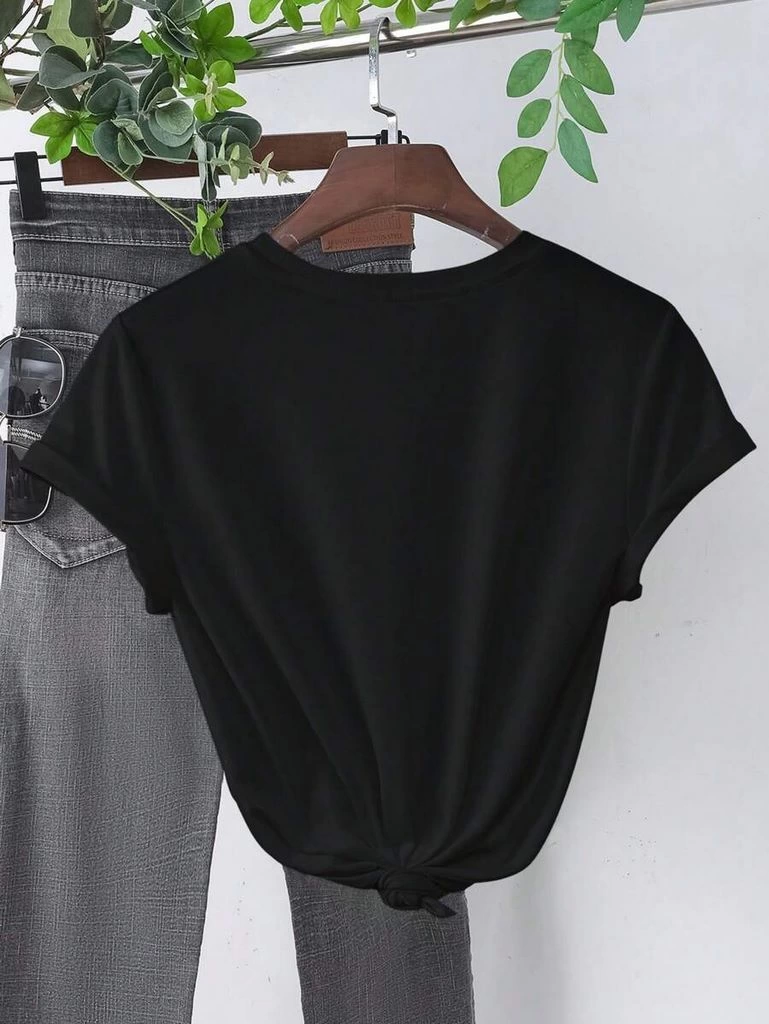 baskili-kadin-t-shirt-siyah-25116463-sw769sh1024 Kadın Kalp Baskılı T-Shirt Kısa Kol Bisiklet Yaka Oversize Tişört - Siyah - Görsel 2