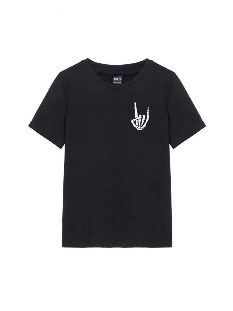 baskili-kadin-t-shirt-siyah-32997772-sw769sh1024 Kadın Baskılı T-Shirt Kısa Kol Bisiklet Yaka Oversize Rahat Kalıp Tişört - Siyah - Görsel 2