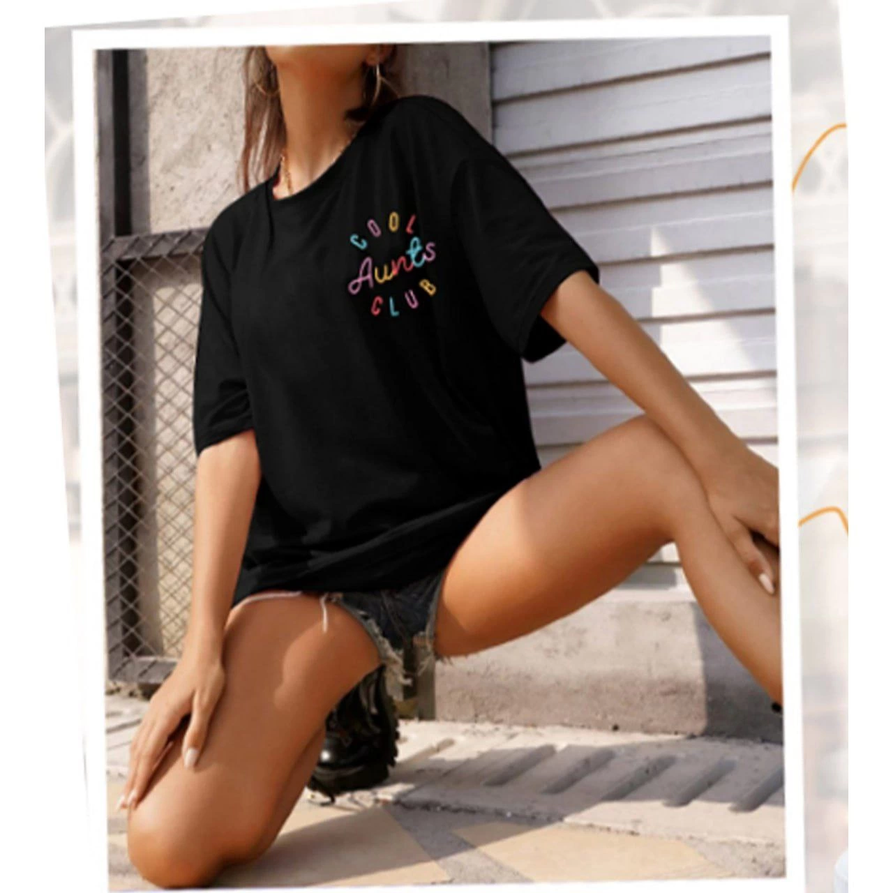 baskili-kadin-t-shirt-siyah-50268954-sw1280sh1280 Kadın Baskılı T-Shirt Kısa Kol Bisiklet Yaka Oversize Rahat Kalıp Tişört - Siyah