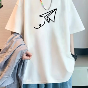 Erkek Kısa Kol Yazlık Tişört Bisiklet Yaka Baskılı Oversize T-Shirt - Beyaz