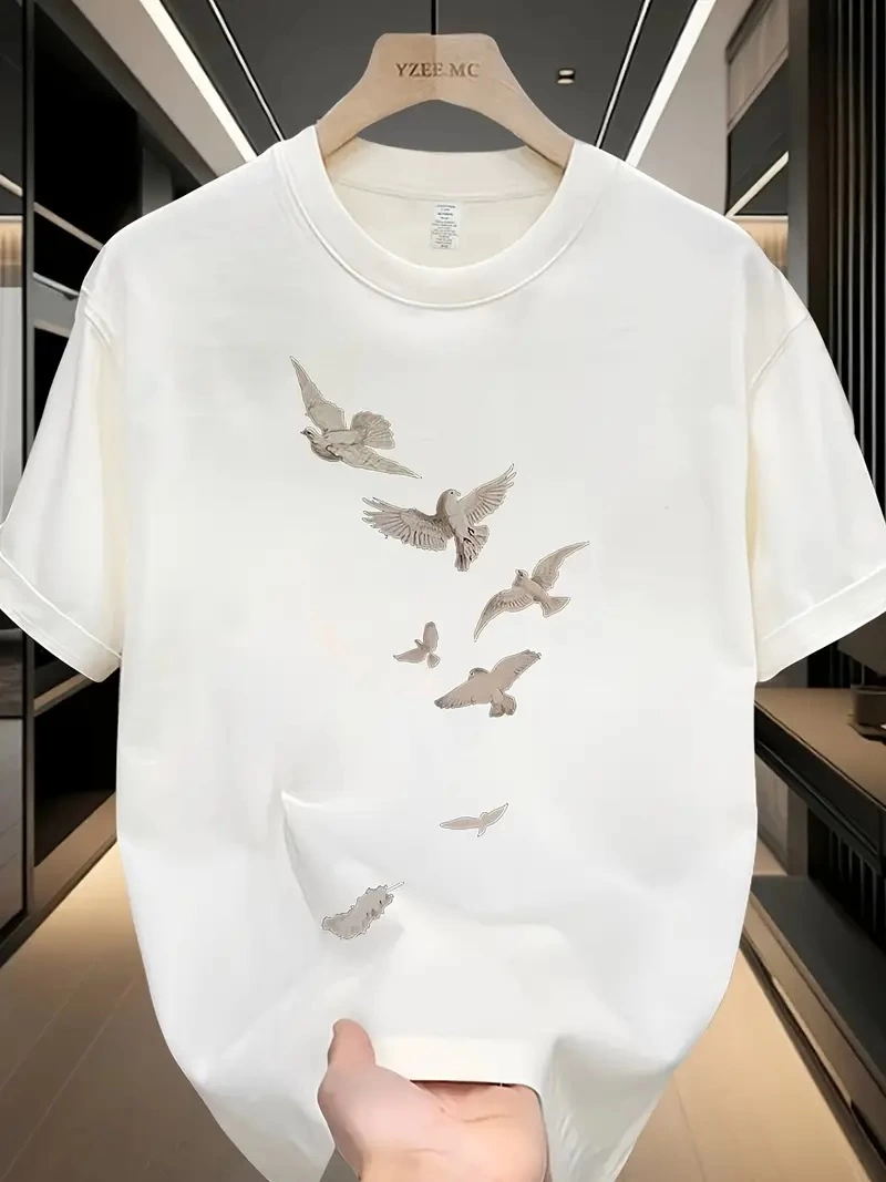 baskili-oversize-bisiklet-yaka-t-shirt-beyaz-1816146-sw800sh1067 ERKEK Bisiklet yaka Tişört Özgür kuşlar Baskılı kısa kol T-shirt - Beyaz
