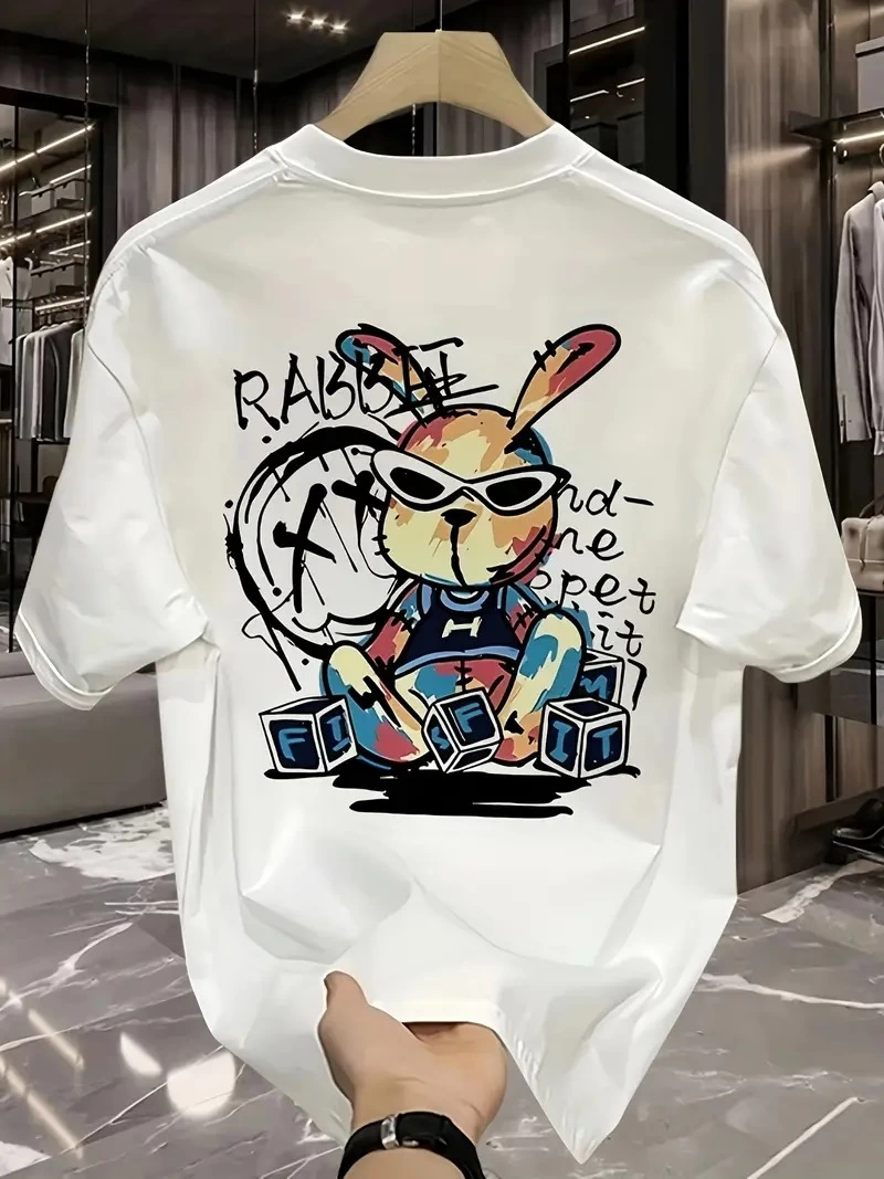 baskili-oversize-bisiklet-yaka-t-shirt-beyaz-22303273-sw800sh1067 Erkek T-shirt Tavşan Baskılı Kısa Kollu Tişört - Beyaz