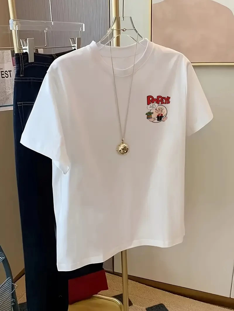 baskili-oversize-bisiklet-yaka-t-shirt-beyaz-25213797-sw800sh1066 Erkek T-Shirt Oversize Kısa kol Tişört Popeye Baskılı - Beyaz - Görsel 2