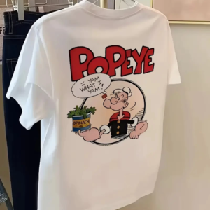 Erkek T-Shirt Oversize Kısa kol Tişört Popeye Baskılı - Beyaz