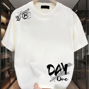 Kadın Kısa Kol Yazlık Tişört Bisiklet Yaka Baskılı Oversize T-Shirt - Beyaz