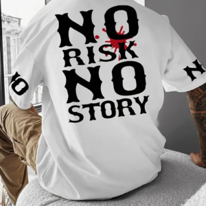 ERKEK T-Shirt No Risk No Story Baskılı Bisiklet Yaka Tişört - Beyaz