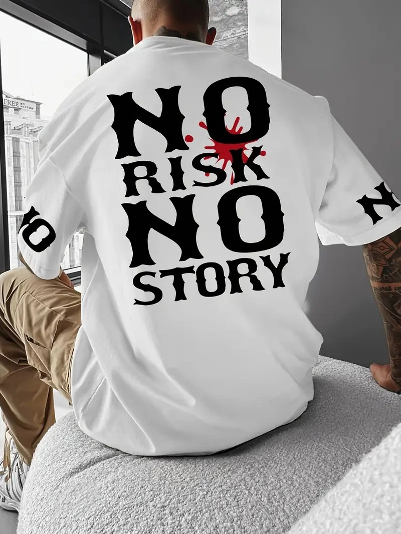 baskili-oversize-bisiklet-yaka-t-shirt-beyaz-6123761-sw800sh1066 ERKEK T-Shirt No Risk No Story Baskılı Bisiklet Yaka Tişört - Beyaz