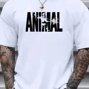 Erkek ANIMAL Baskılı Tişört Bisiklet YakaYazlık T-shirt - Beyaz