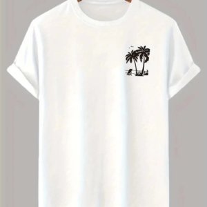 Erkek Tişört Palmiye Baskılı Bisiklet Yaka Kısa Kol T-Shirt - Beyaz