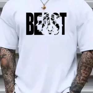 Erkek Baskılı Tişört Kısa Kol Bisiklet Yaka Oversize T-Shirt - Beyaz