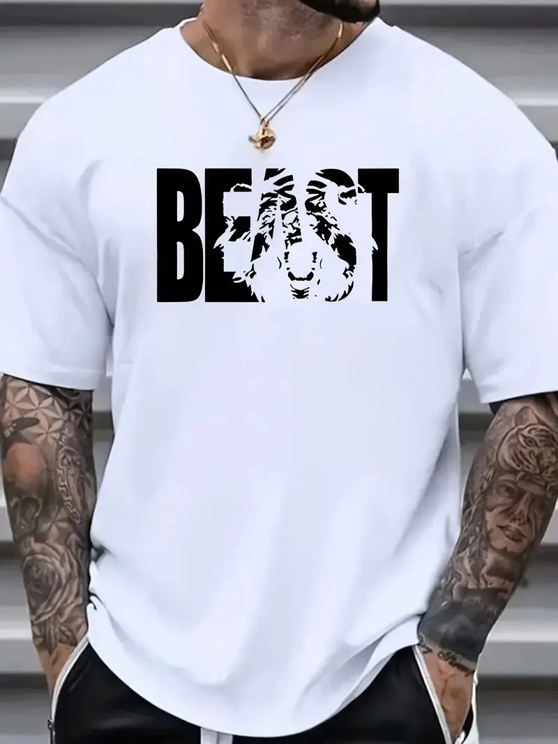 baskili-oversize-bisiklet-yaka-t-shirt-beyaz-71078531-sw800sh1067 Erkek Baskılı Tişört Kısa Kol Bisiklet Yaka Oversize T-Shirt - Beyaz
