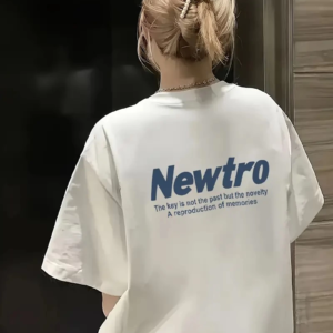 Kadın Tişört Newtro Baskılı Oversize Bisiklet Yaka T-shirt - Beyaz