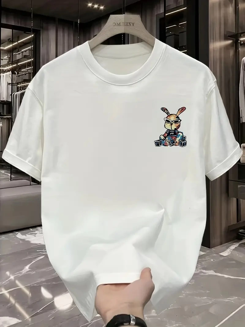 baskili-oversize-bisiklet-yaka-t-shirt-beyaz-71491464-sw800sh1067 Erkek T-shirt Tavşan Baskılı Kısa Kollu Tişört - Beyaz - Görsel 2