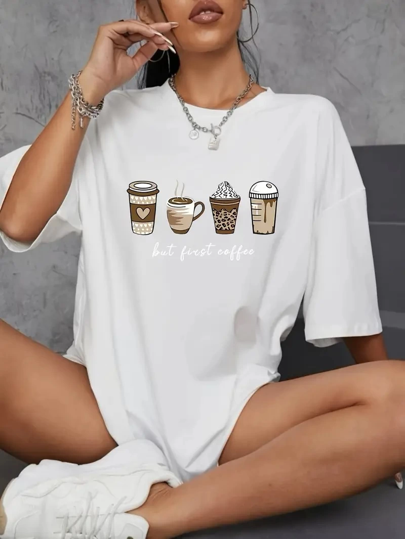 baskili-oversize-bisiklet-yaka-t-shirt-beyaz-79304576-sw800sh1066 Kadın Kahve Desen Baskılı Tişört Kısa Kol Bisiklet Yaka Oversize T-Shirt - Beyaz