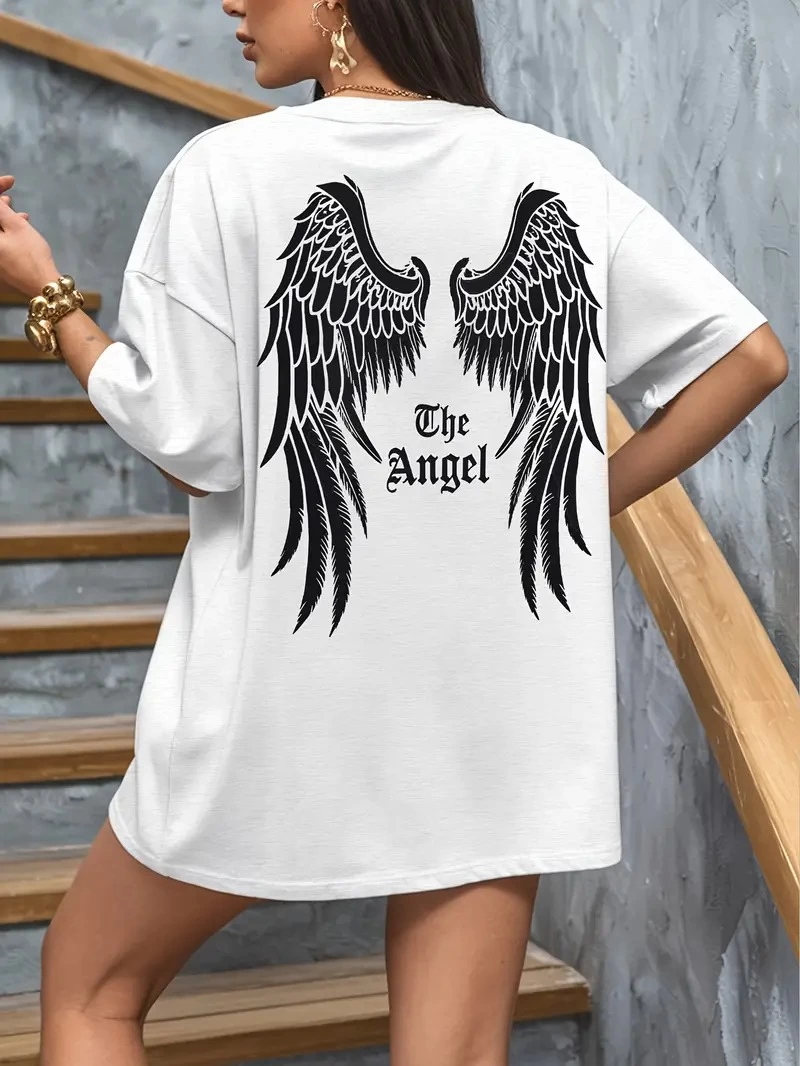 baskili-oversize-bisiklet-yaka-t-shirt-beyaz-80023984-sw800sh1066 Kadın Kısa Kol Tişört Bisiklet Yaka Angel Melek Kanadı Baskılı T-Shirt - Beyaz