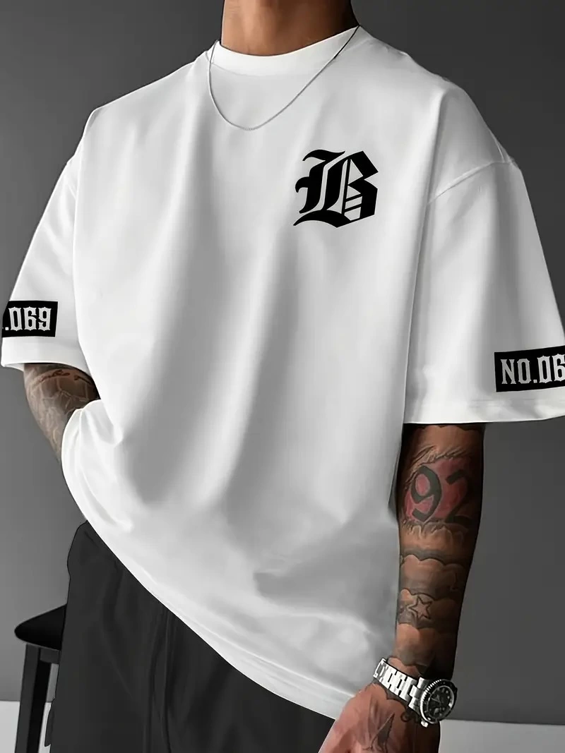 baskili-oversize-bisiklet-yaka-t-shirt-beyaz-80963216-sw800sh1067 Erkek LB Baskılı Tişört Bisiklet Yaka Kısa Kol T-shirt - Beyaz